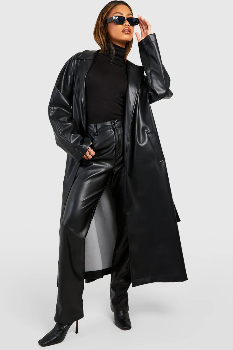 Oversized Faux Leather Belted Trench Coat | Nasty Gal