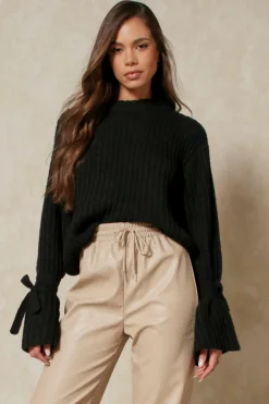 Oversized Tie Sleeve Rib Knit Jumper | Nasty Gal