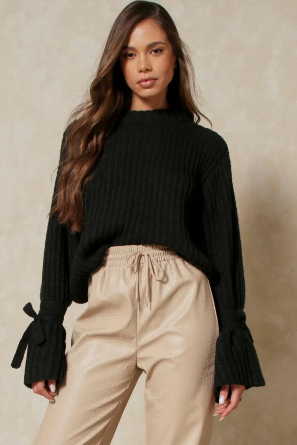 Oversized Tie Sleeve Rib Knit Jumper | Nasty Gal