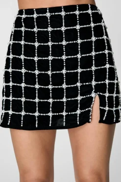Pearl Embellished Velvet Side Split Mini Skirt | Nasty Gal