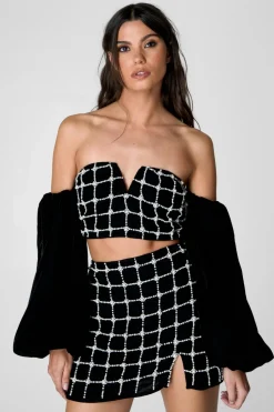 Pearl Embellished Velvet Bardot Top | Nasty Gal