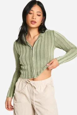 Petite Acid Wash Off The Shoulder Chunky Rib Knit Zip Cardigan | Nasty Gal