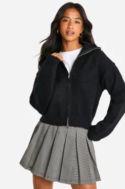 Petite Brushed Knit Zip Through Cardigan | Nasty Gal