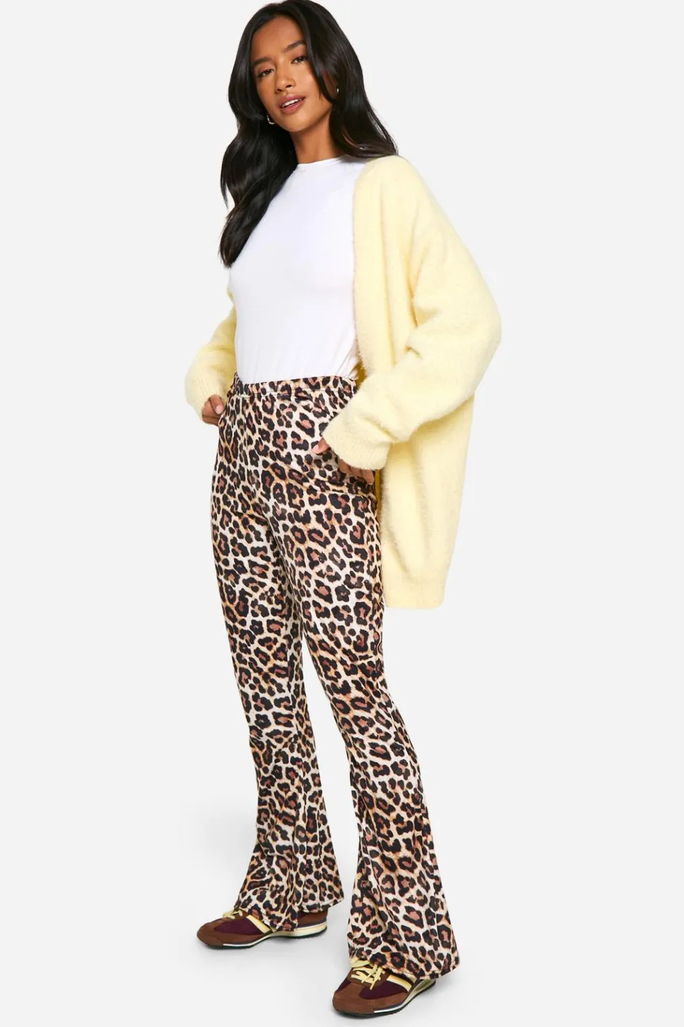 Petite Leopard High Waist Basic Fit & Flare Trouser | Nasty Gal