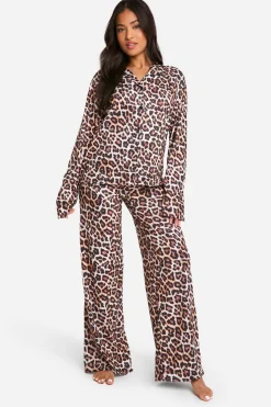 Petite Leopard Print Long Sleeve Shirt & Trousers Pyjama Set | Nasty Gal
