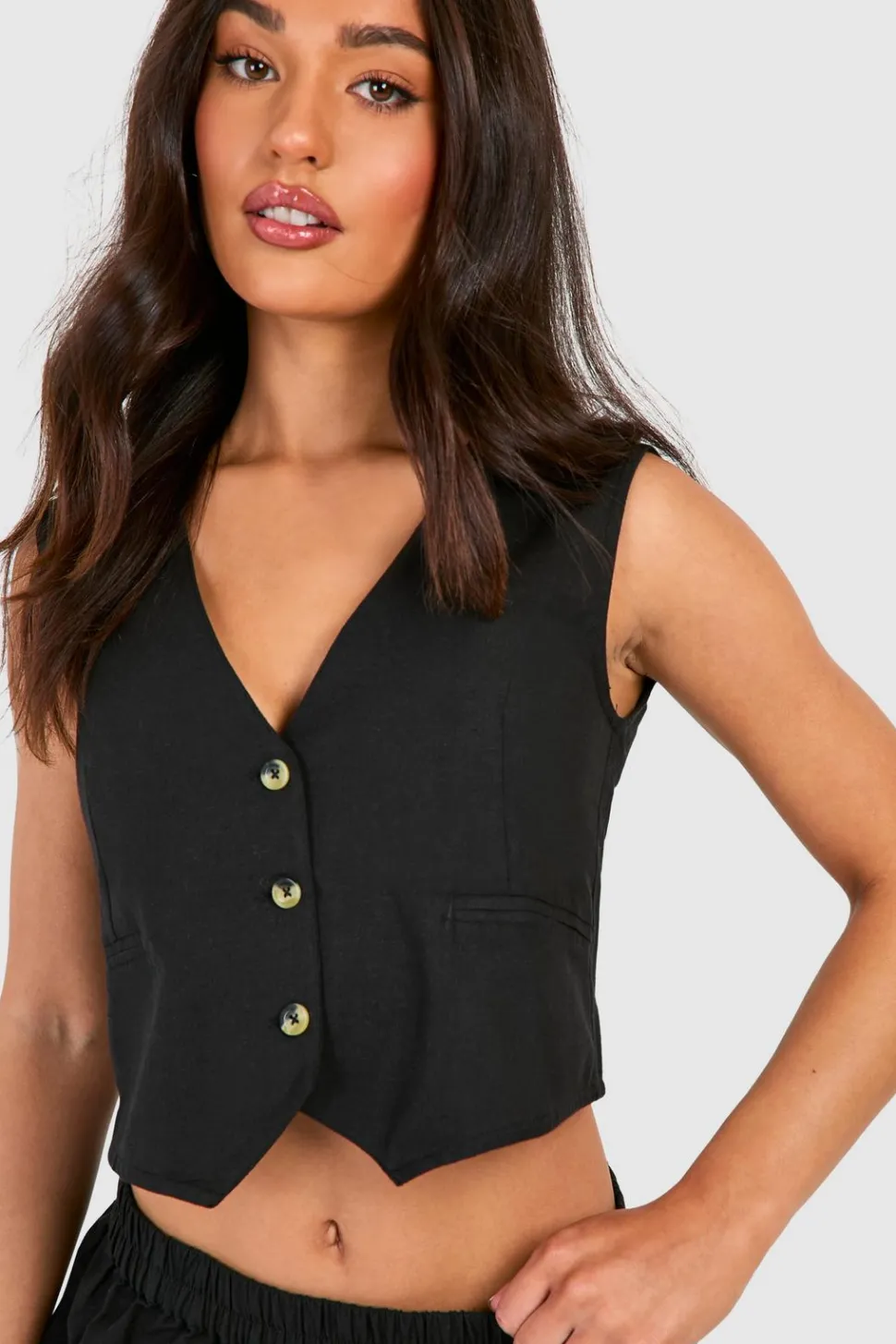 Petite Linen Look Waistcoat | Nasty Gal