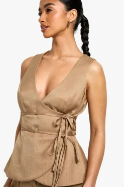 Petite Linen Look Waistcoat | Nasty Gal