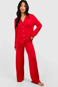 Petite Long Sleeve Shirt & Trousers Pyjama Set | Nasty Gal