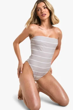 Petite Swimwear Essentials Stripe Bandeau Swimsuit | Nasty Gal