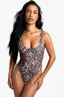 Petite Swimwear Essentials Leopard Square Neck Swimsuit | Nasty Gal