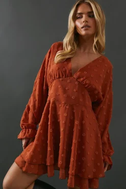 Petite Tufted Dobby Chiffon Plunge Neck Mini Dress | Nasty Gal