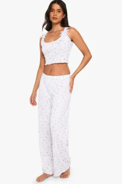 Pink Floral Print Vest & Trousers Pyjama Set | Nasty Gal