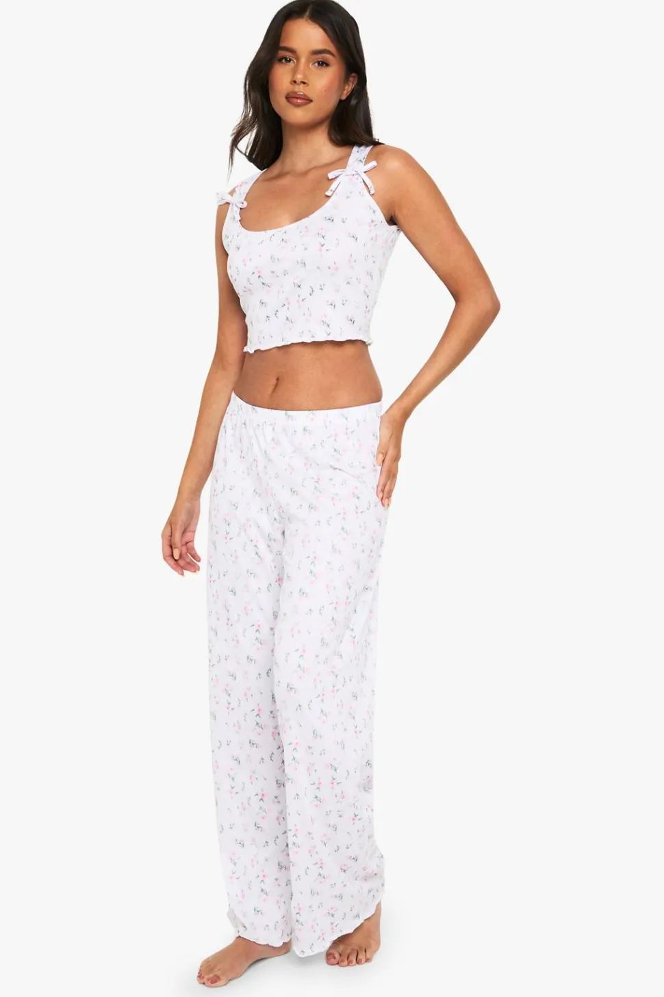 Pink Floral Print Vest & Trousers Pyjama Set | Nasty Gal