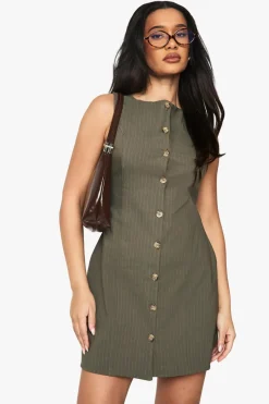 Pinstripe Bengaline Button Front Mini Dress | Nasty Gal