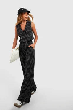 Pinstripe Tie Waist Tailored Wide Leg Trousers | Nasty Gal