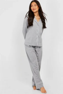 Piping Detail Jersey Long Sleeve Shirt & Trousers Pyjama Set | Nasty Gal