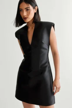 Plunge Structured Satin Lantern Mini Dress | Nasty Gal