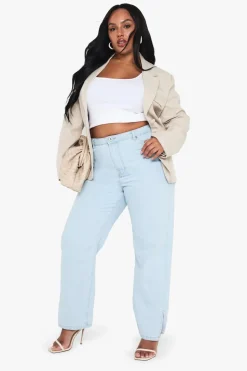 Plus Basics High Waisted Split Hem Straight Leg Jeans | Nasty Gal