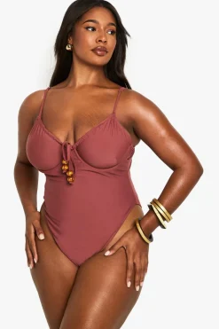 Plus Beaded Tie Front Swimsuit | Nasty Gal