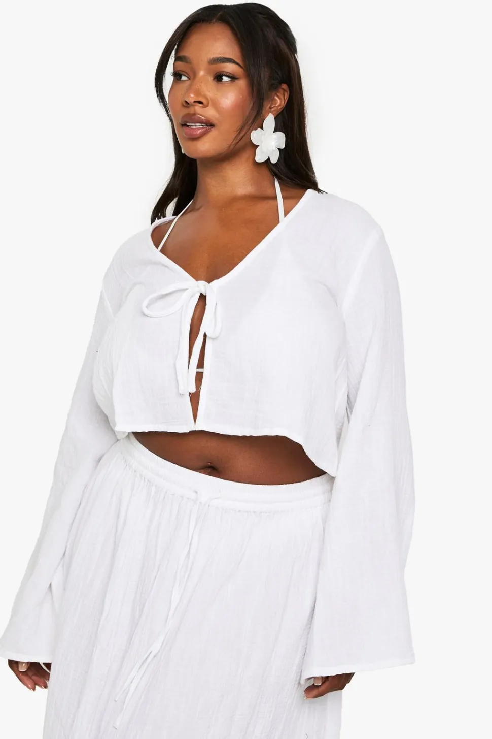 Plus Cheesecloth Long Sleeve Tie Front Top | Nasty Gal