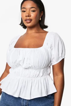 Plus Cotton Shirred Off The Shoulder Top | Nasty Gal