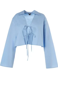 Plus Cotton Tie Front Collared Wide Cuff Shirt | Nasty Gal