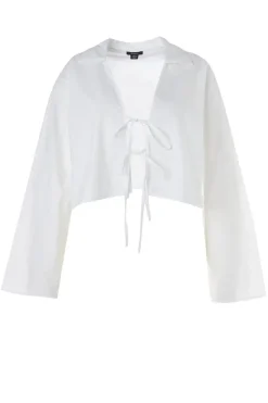 Plus Cotton Tie Front Collared Wide Cuff Shirt | Nasty Gal