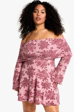 PLUS DEVORE BARDOT FLARE SLEEVE MINI DRESS | Nasty Gal
