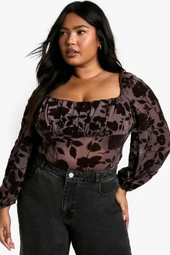 Plus Devore Ruched Bust Bodysuit | Nasty Gal