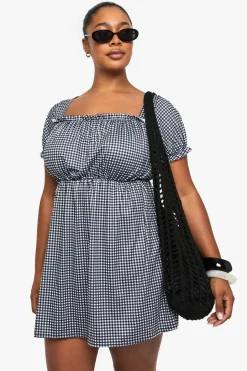 Plus Gingham Puff Sleeve Smock Dress | Nasty Gal