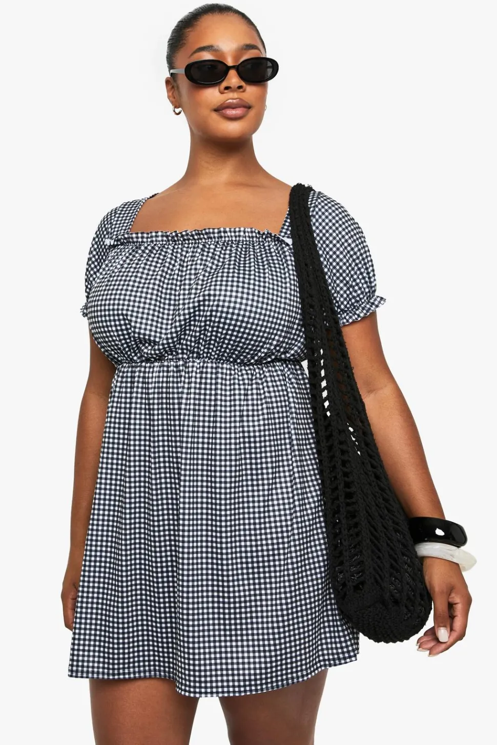 Plus Gingham Puff Sleeve Smock Dress | Nasty Gal