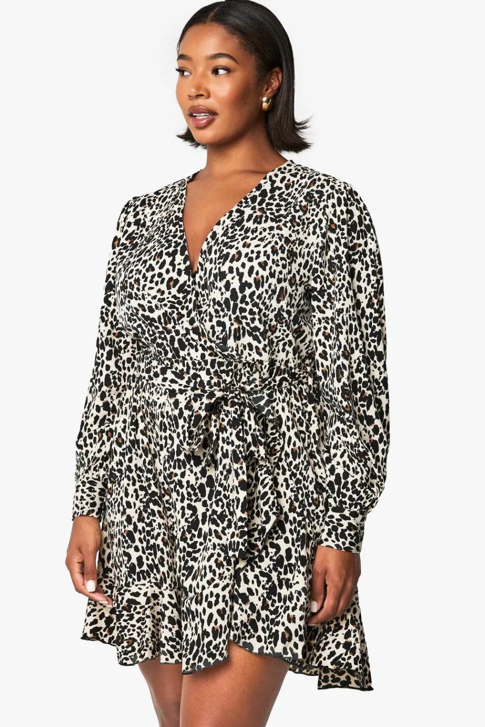 Plus Leopard Wrap Ruffle Skater Dress | Nasty Gal