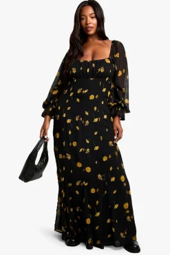 PLUS LONG SLEEVE SMOCK MAXI DRESS | Nasty Gal