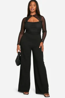 Plus Mesh Twist Detail Wide Leg Jumpsuit | Nasty Gal