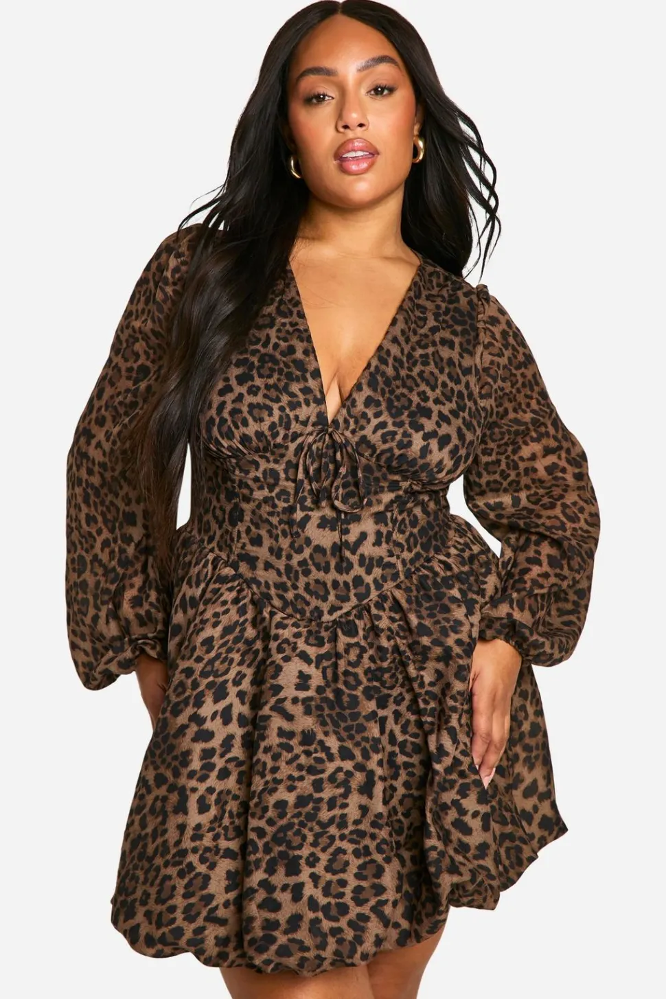 Plus Milkmaid Woven Leopard Bubble Hem Skater Dress | Nasty Gal