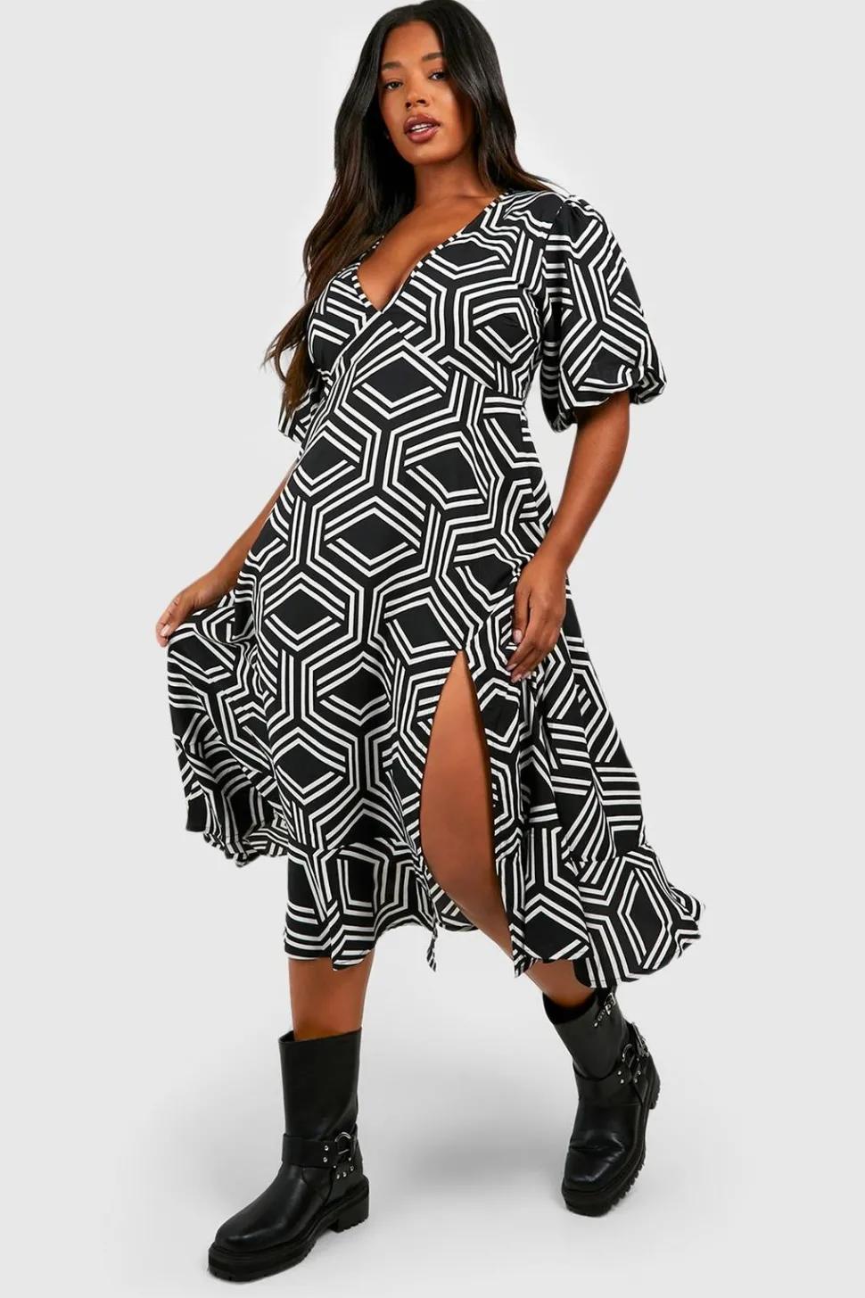 Plus Mono Print Midi Smock Dress | Nasty Gal