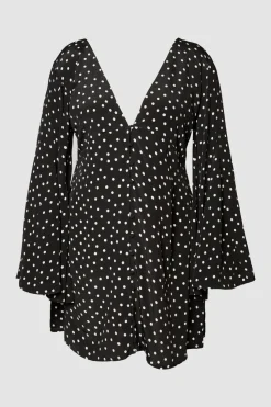 Plus Polka Dot Button Down Extreme Flared Sleeve Mini Dress | Nasty Gal