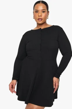 plus rib button down mini skater dress | Nasty Gal