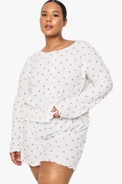 PLUS RIB FLORAL BUTTON DOWN TOP & SHORT PJ SET | Nasty Gal