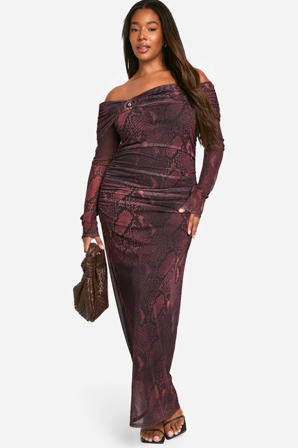 Plus Snake Bardot Ring Detail Midaxi Dress | Nasty Gal