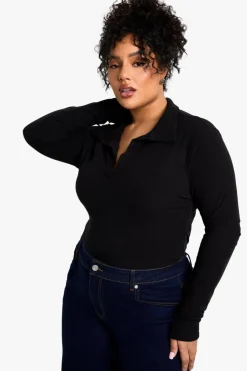 Plus Soft Rib Collared Long Sleeve Top | Nasty Gal