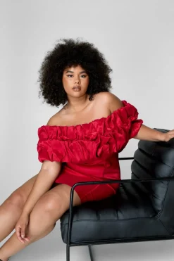Plus Taffeta Ruched Bardot Mini Dress | Nasty Gal