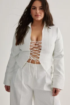 Plus Tailored Lace Front Pinstripe Jacket | Nasty Gal