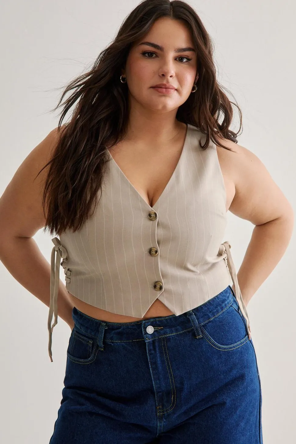 Plus Tailored Pinstripe Tie Side Vest | Nasty Gal