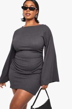 Plus Textured Ruched Batwing Mini Dress | Nasty Gal