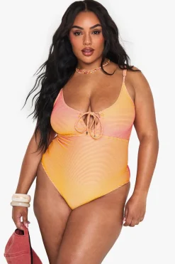 PLUS TEXTURED STRIPE CUTOUT SWIMSUIT | Nasty Gal