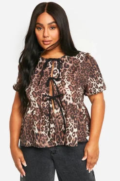 Plus Tie Front Leopard Smock Top | Nasty Gal