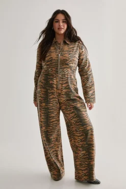 Plus Tiger Print Denim Jumpsuit | Nasty Gal