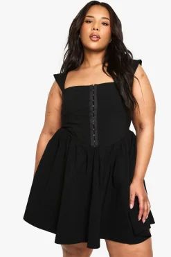 Plus Woven Stretch Corset Detail Short Sleeve Floaty Mini Dress | Nasty Gal