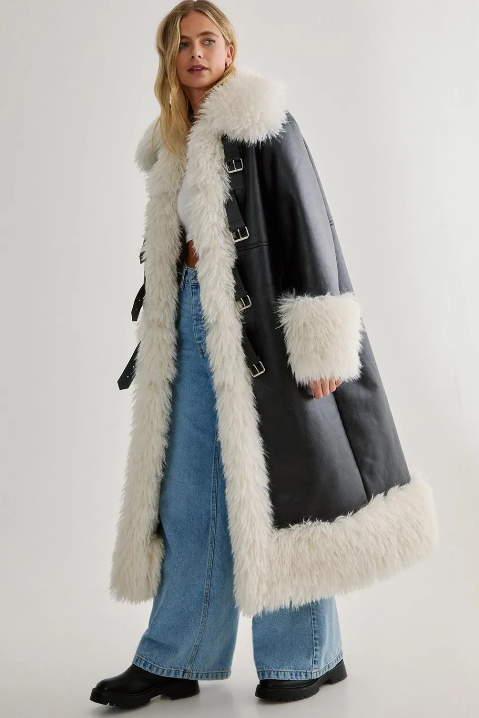 Plush Collar Bonded Maxi Aviator | Nasty Gal